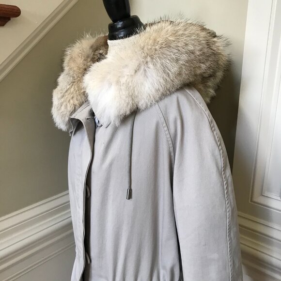 Yves Salomon YS Army Parka Coat Womens 42 XL Gray Fur Lined Waterproof Jacket - Picture 11 of 15